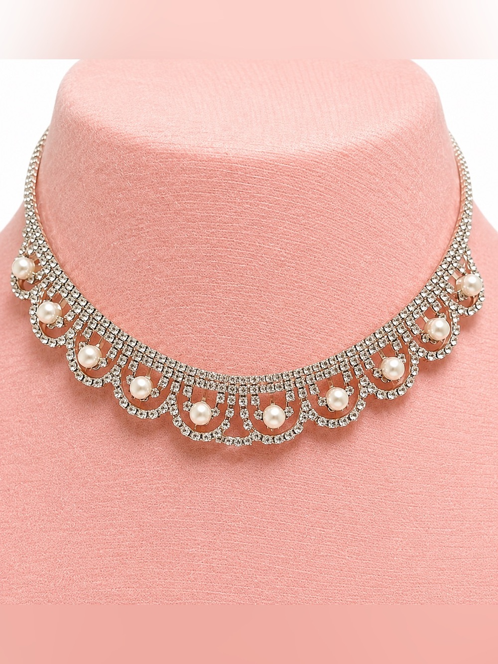 Classic Pearl and Crystal Gold-Tone Choker Necklace